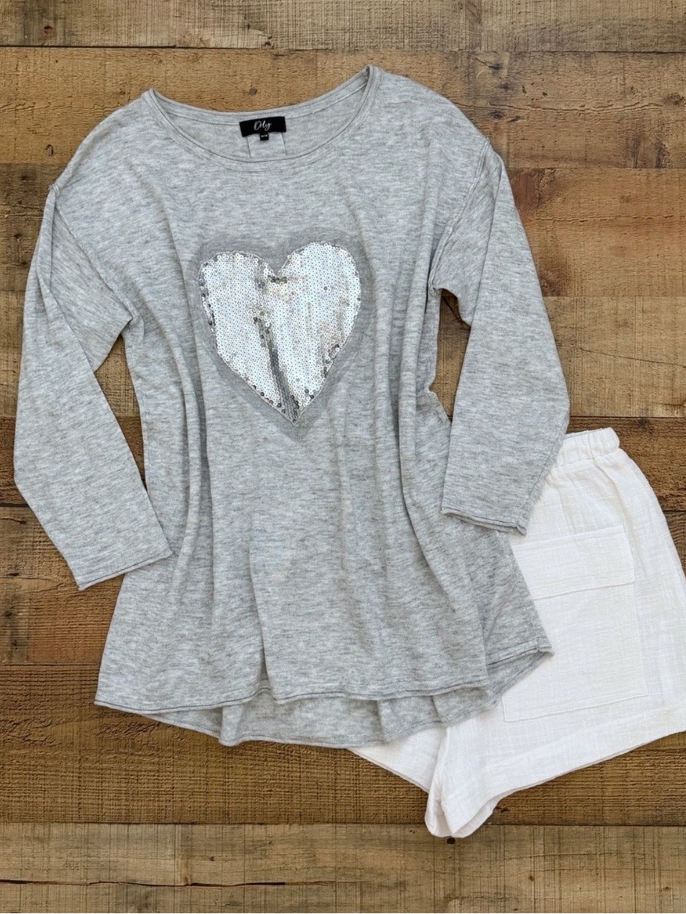 Sweater Lightweight Sequin Heart Oversized Soft Top Cozy